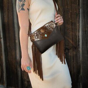 Hand Tooled Bag for Women Western Travel Bag with Free Gift, Bifold Black Wallet